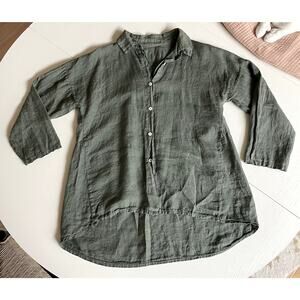Asymmetrical Jade color Linen button down
